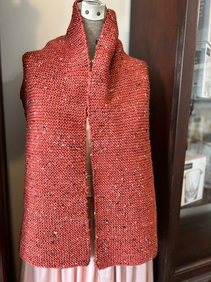 Hand Knit Soft Wool Scarf in Burnt Sienna