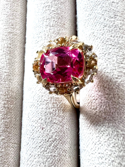 The Pink Topaz, Citrine & White Topaz Ring  in 14kt Gold Vermeil, Size 6