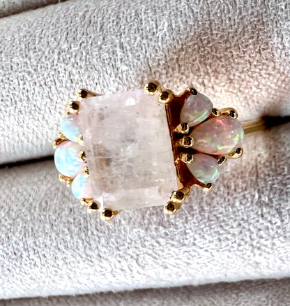 Rainbow Moonstone & Lab Opals 18kt Gold Vermeil Ring - Size 5