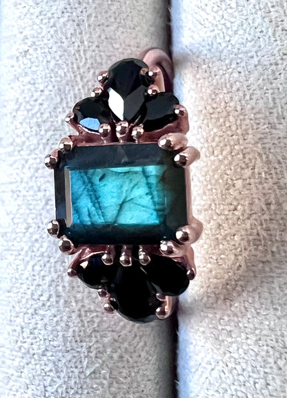 Labradorite & Black Spinel 14kt Rose Gold Vermeil Ring - Size 8
