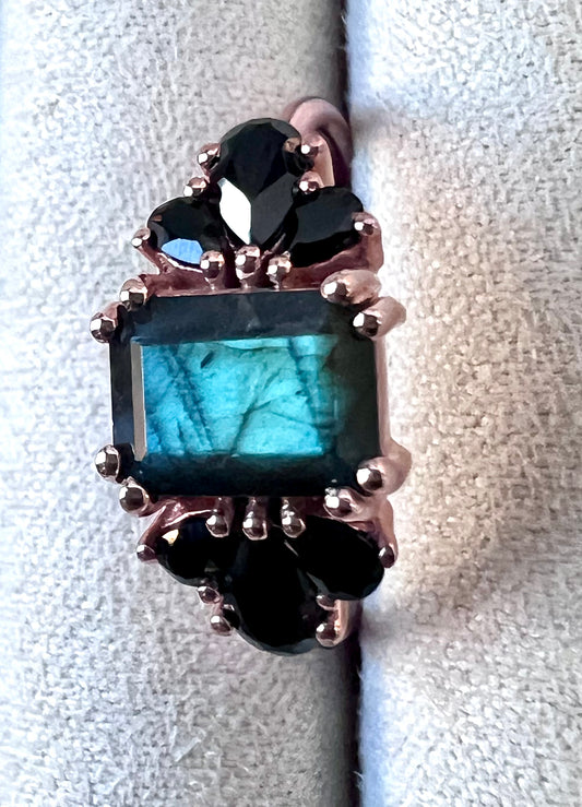 Labradorite & Black Spinel 14kt Rose Gold Vermeil Ring - Size 8
