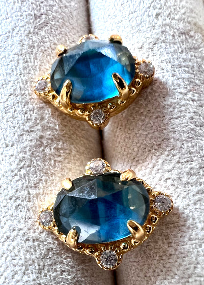 Ocean Siren Earrings - Lab Teal Sapphires & Natural White Topaz in 14k Gold Vermeil