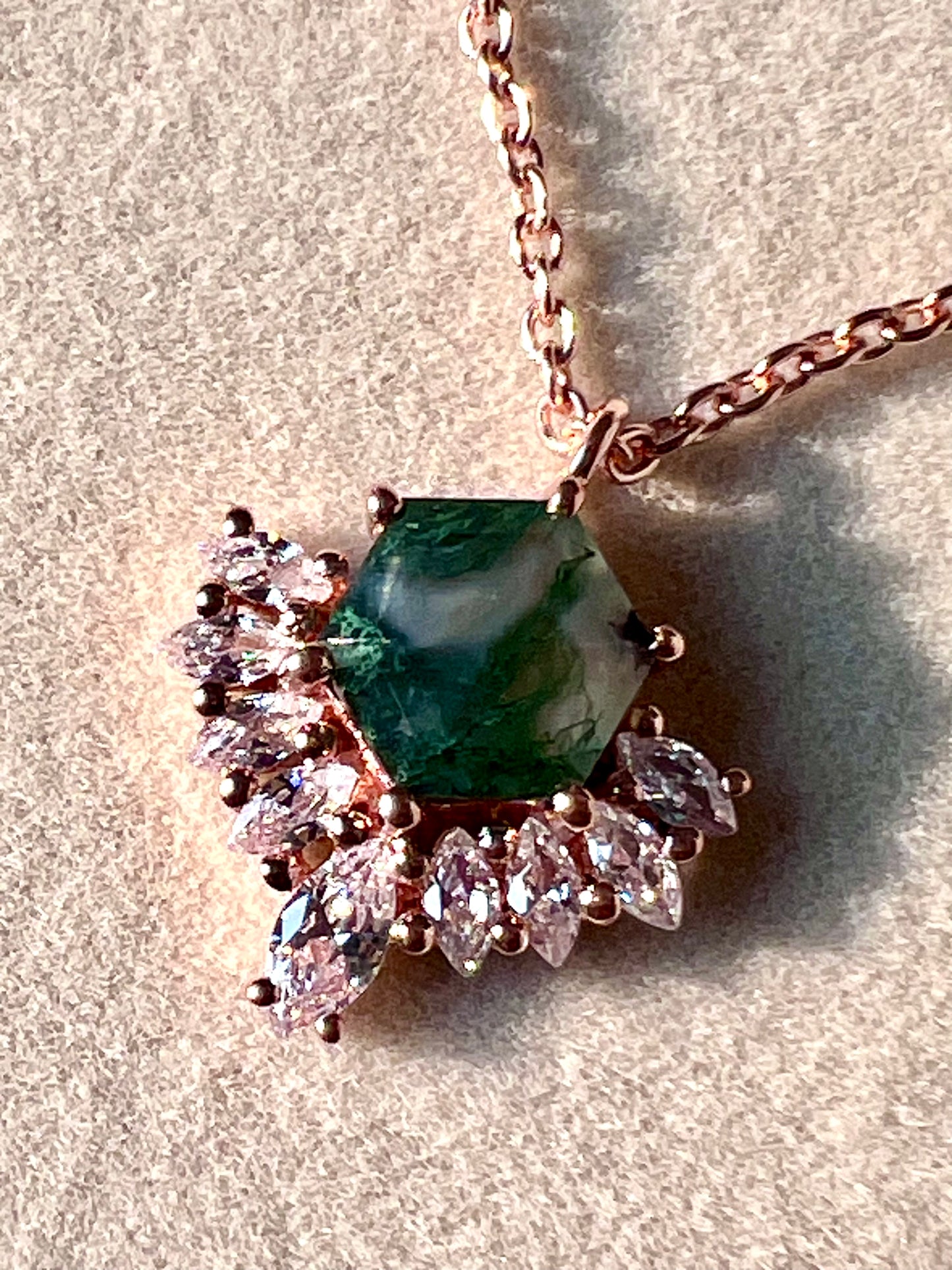 Moss Agate & White Topaz Cluster Necklace