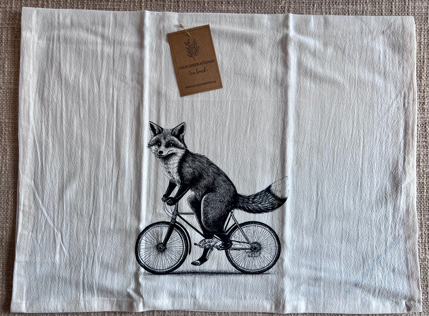 Fox on a Bike 100% GOTS Organic Cotton Tea Towel