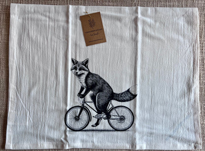 Fox on a Bike 100% GOTS Organic Cotton Tea Towel