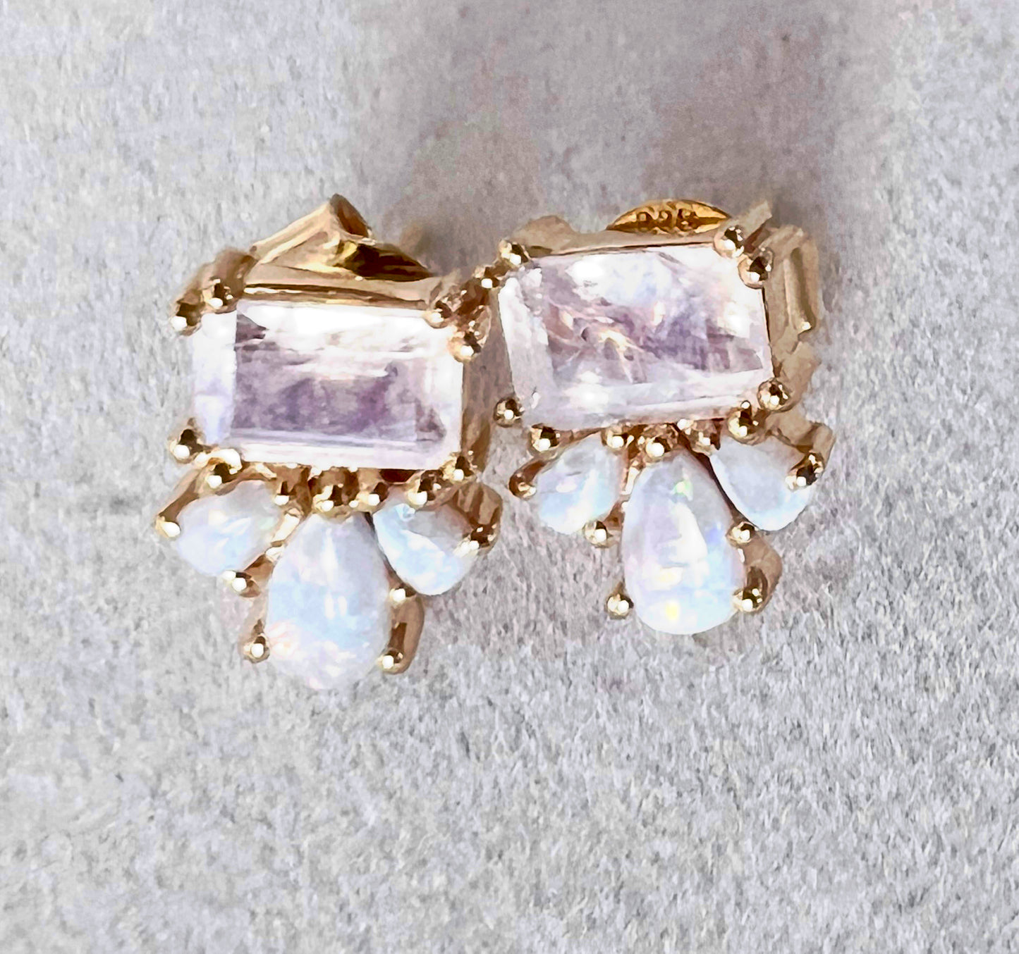 Rainbow Moonstone & Lab Opal Trio Stud Earrings