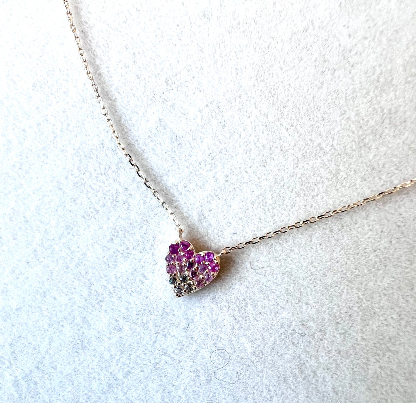Pink & White Sapphire Heart Solid 14kt Gold Necklace