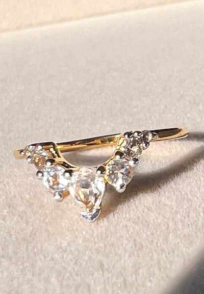 Seven White Topaz & 18kt Gold Vermeil Arc Ring - Size 5