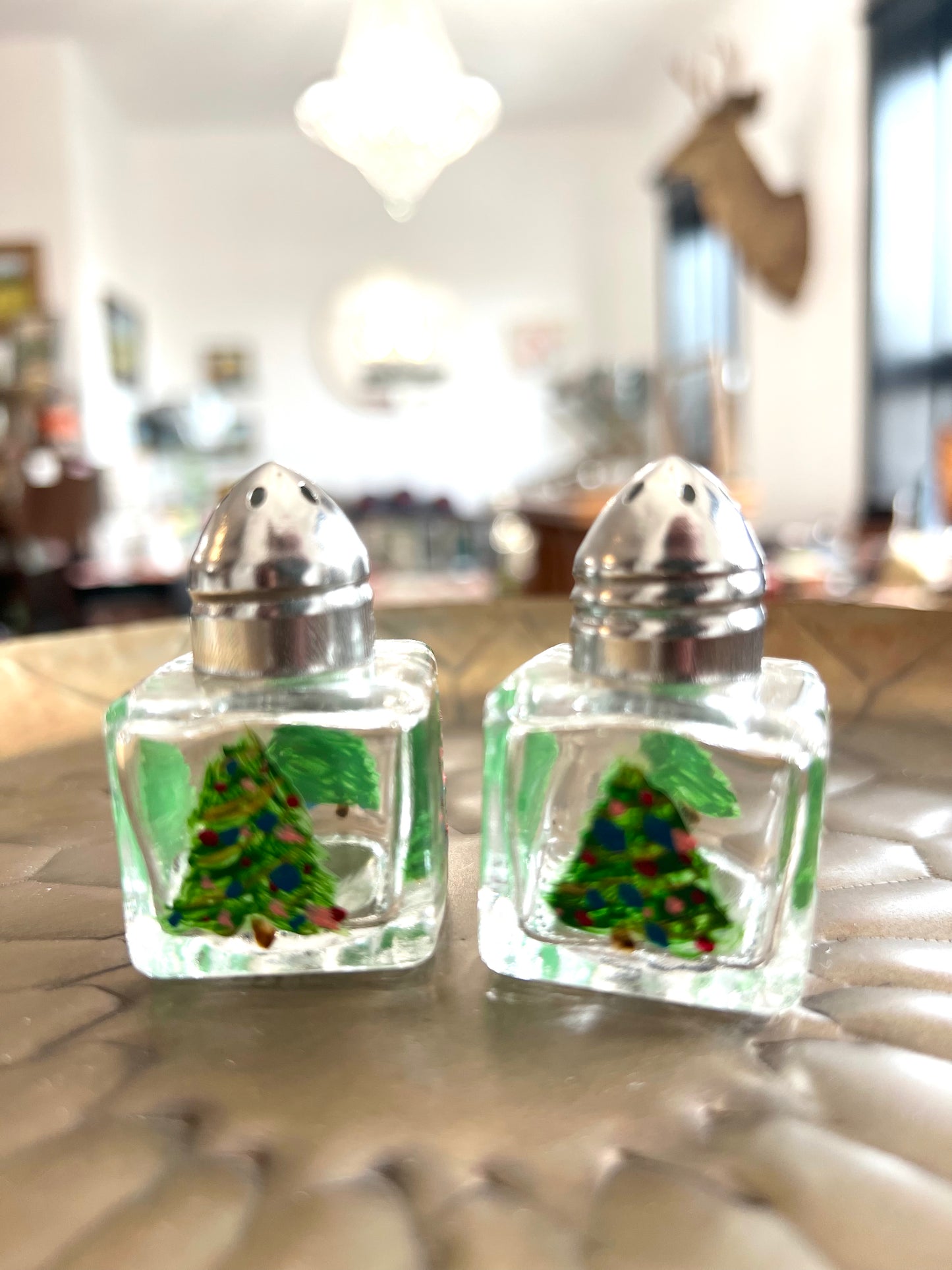 Christmas Trees Small Hand-painted Salt & Pepper Shaker Set by Carol Moore