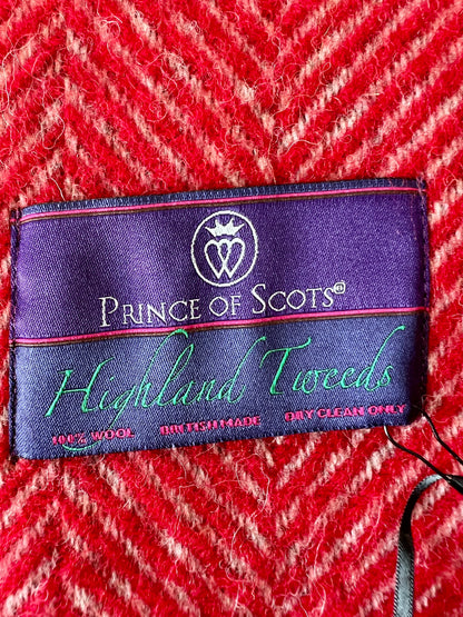 Ruby Red & Pearl Gray Highland Tweeds 100% Wool Herringbone Throw - Made in the British Isles
