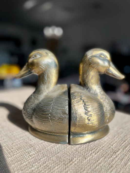 Vintage Brass Duck Bookends