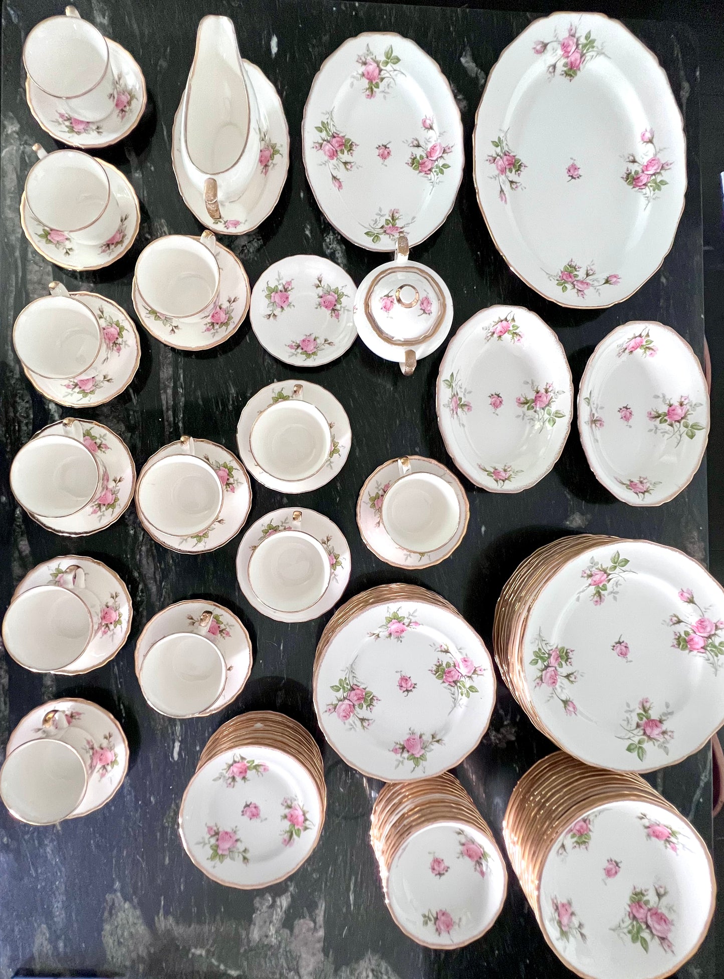 Cannonsburg Pink Rose China with 22KT Gold Trim – 92-Piece Heirloom Set