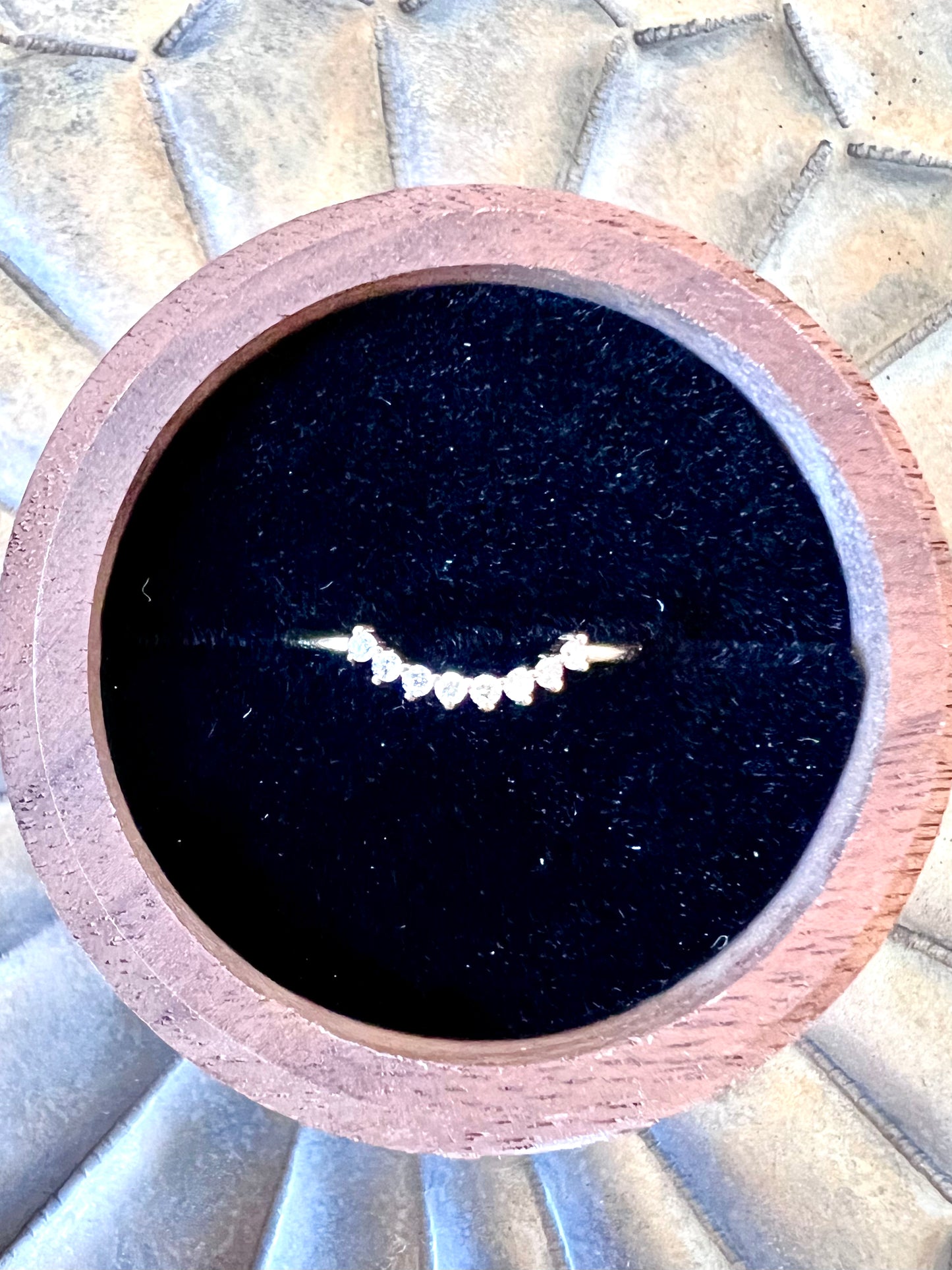 Eight Diamonds Arc in Solid 14kt Gold Ring- Size 6