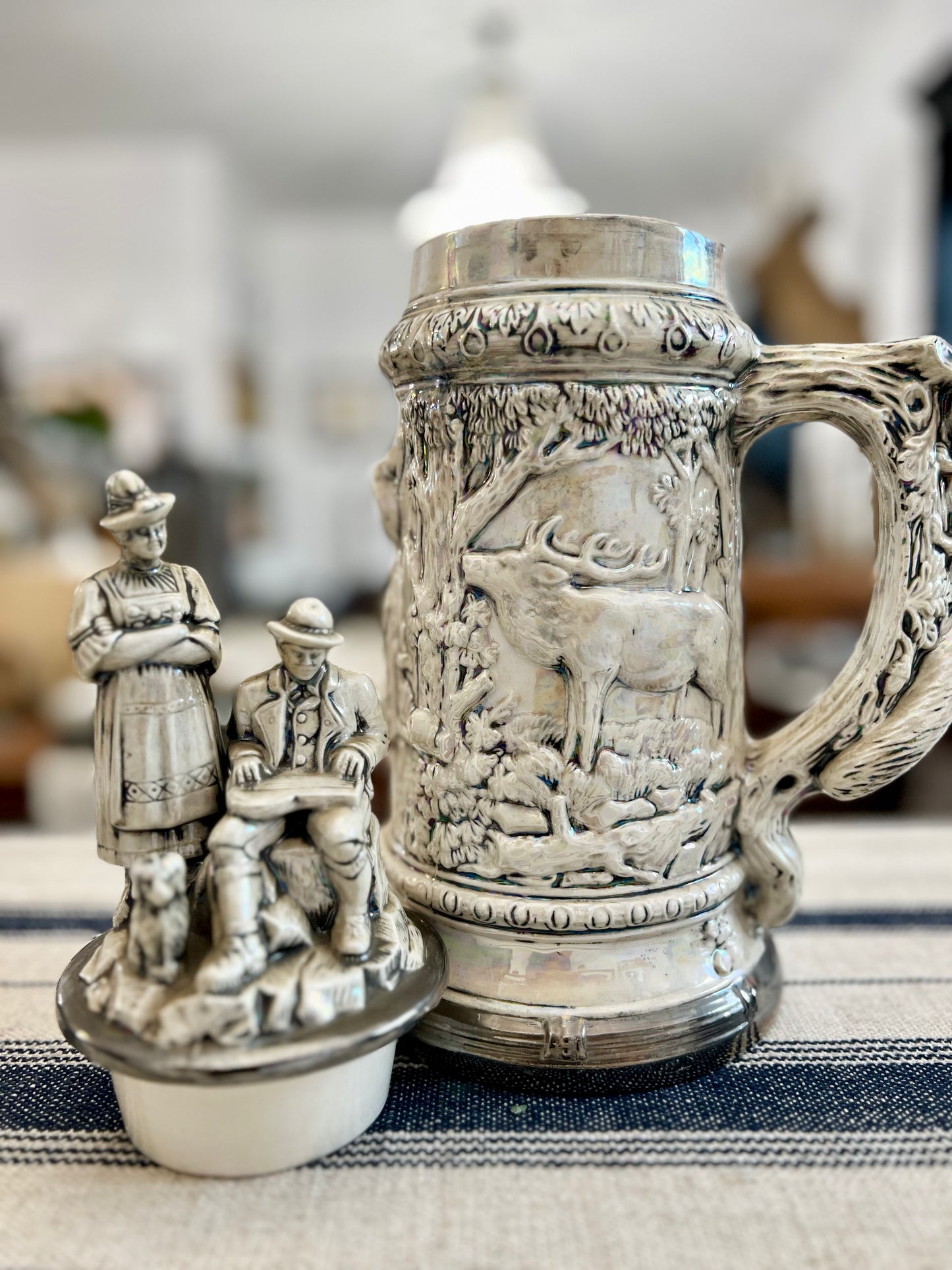 Vintage Large Iridescent White Beer Stein Circa 1970