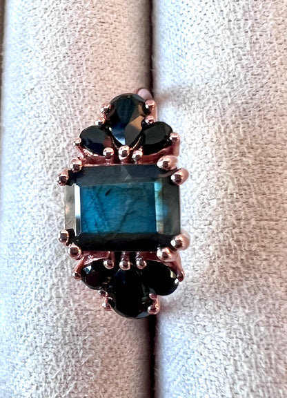 Labradorite & Black Spinel 14kt Rose Gold Vermeil Ring - Size 8