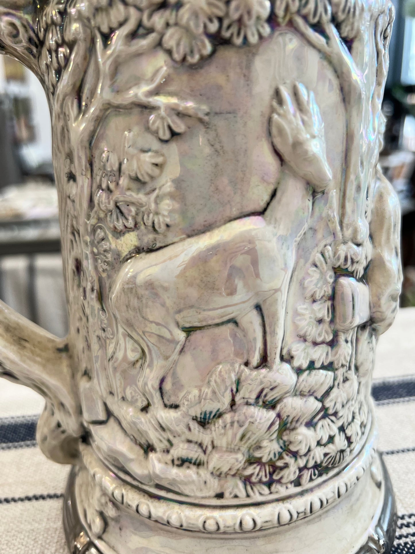 Vintage Large Iridescent White Beer Stein Circa 1970