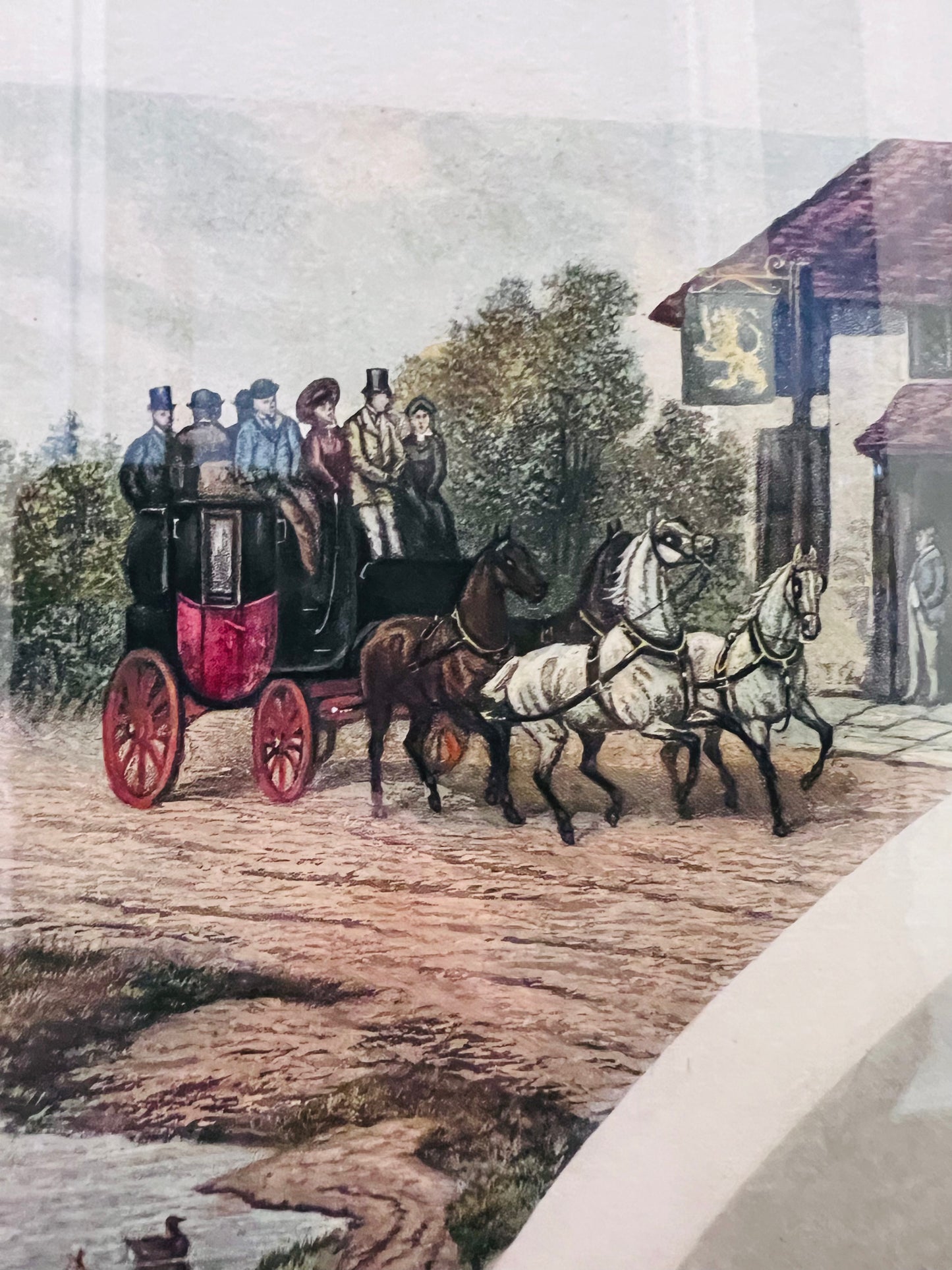 Vintage "Coaching" Wood-Framed Print by British Artist William Henry Tuck