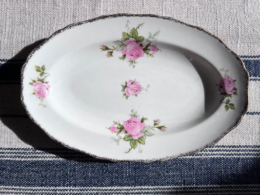 Small Serving Platter - Canonsburg Pink Rose China with 22KT Gold Trim Heirloom Set Circa 1950-1960s