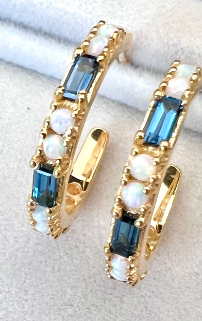 London Blue Topaz & Opal Hoops