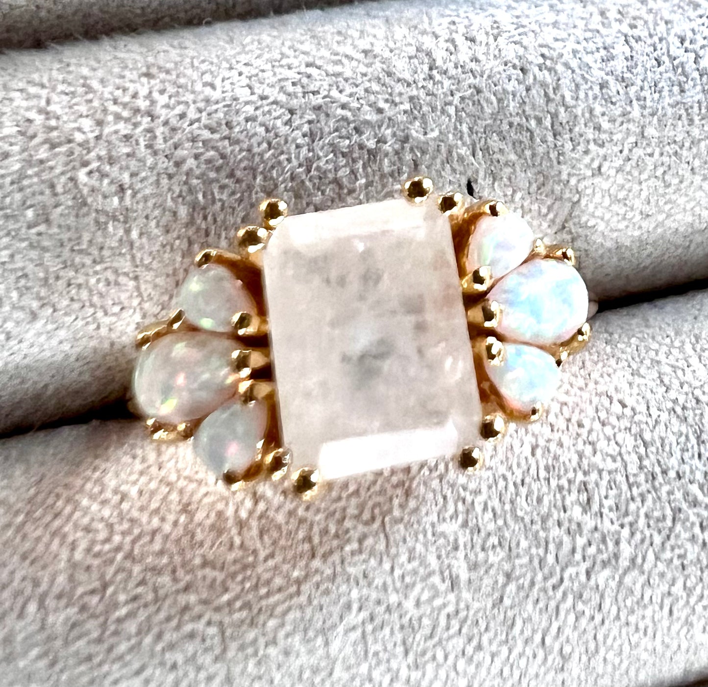 Rainbow Moonstone & Lab Opals 18kt Gold Vermeil Ring - Size 5