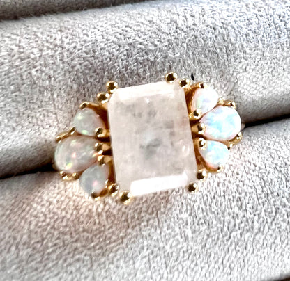 Rainbow Moonstone & Lab Opals 18kt Gold Vermeil Ring - Size 5