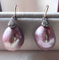 Cultured Pink Pearls & Pavé Diamonds Earrings
