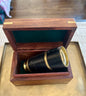 Leather-Wrapped Brass Pocket Telescope in Wood Display Box