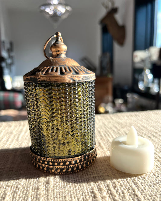 Green Glass Battery Operated Tealight Cover
