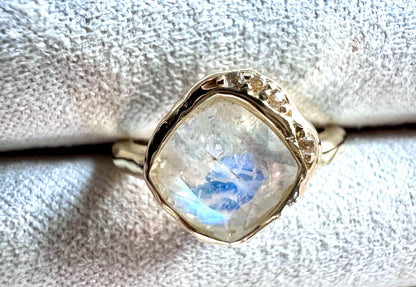Rainbow Moonstone & White Topaz 14kt Gold Vermeil Ring - Size 5