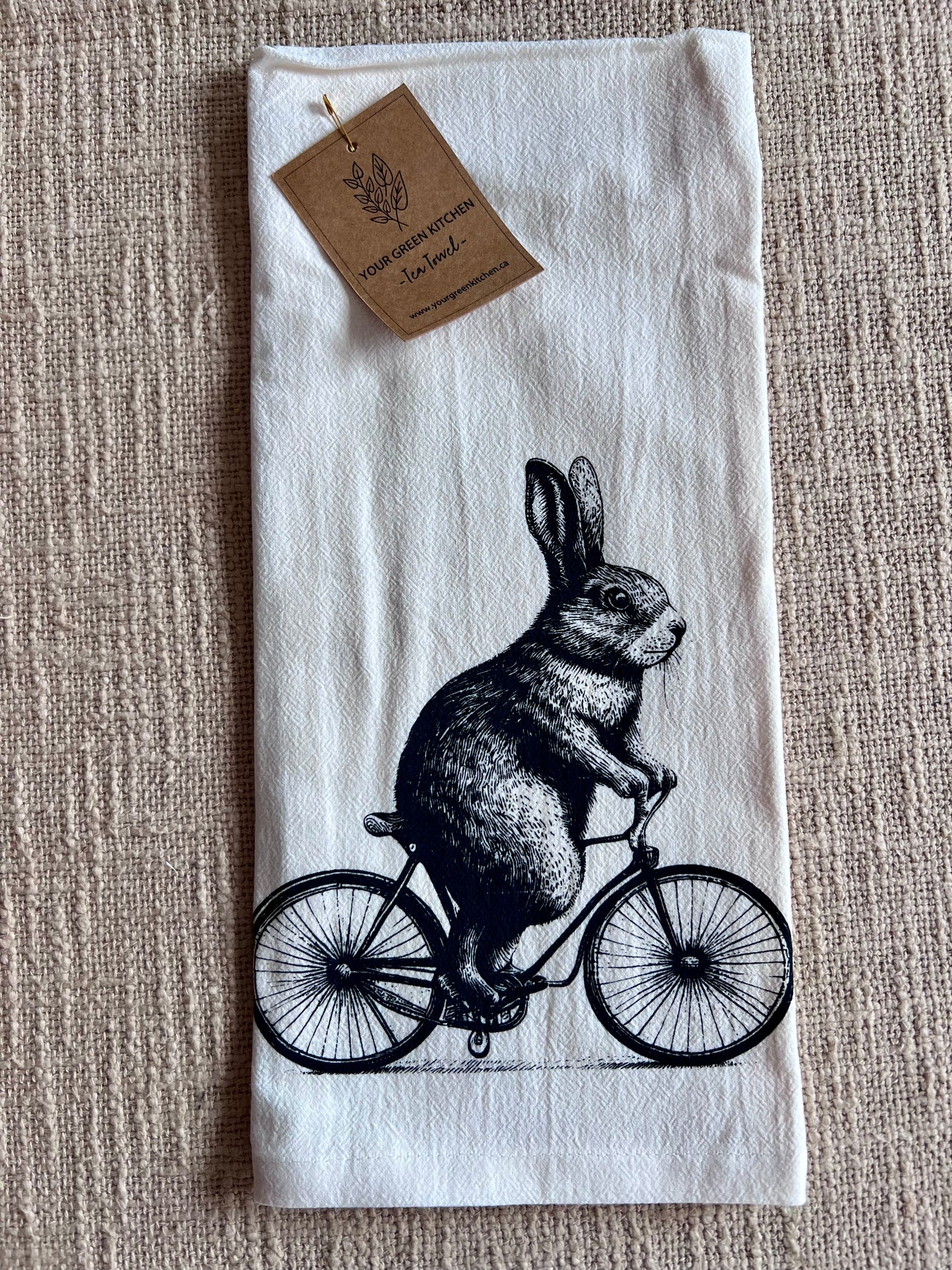 Bunny Rabbit on a Bike 100% GOTS Organic Cotton Tea Towel