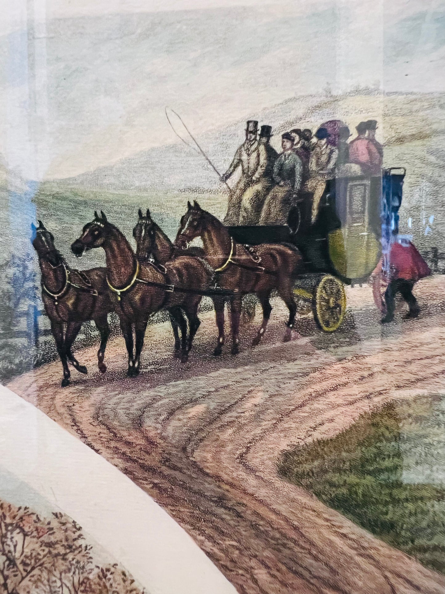 Vintage "Coaching" Wood-Framed Print by British Artist William Henry Tuck