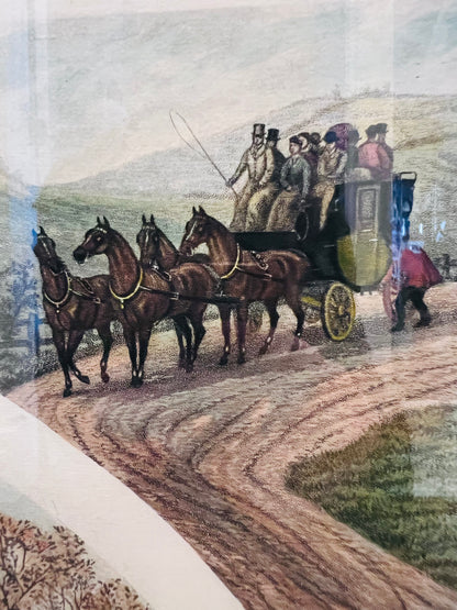 Vintage "Coaching" Wood-Framed Print by British Artist William Henry Tuck