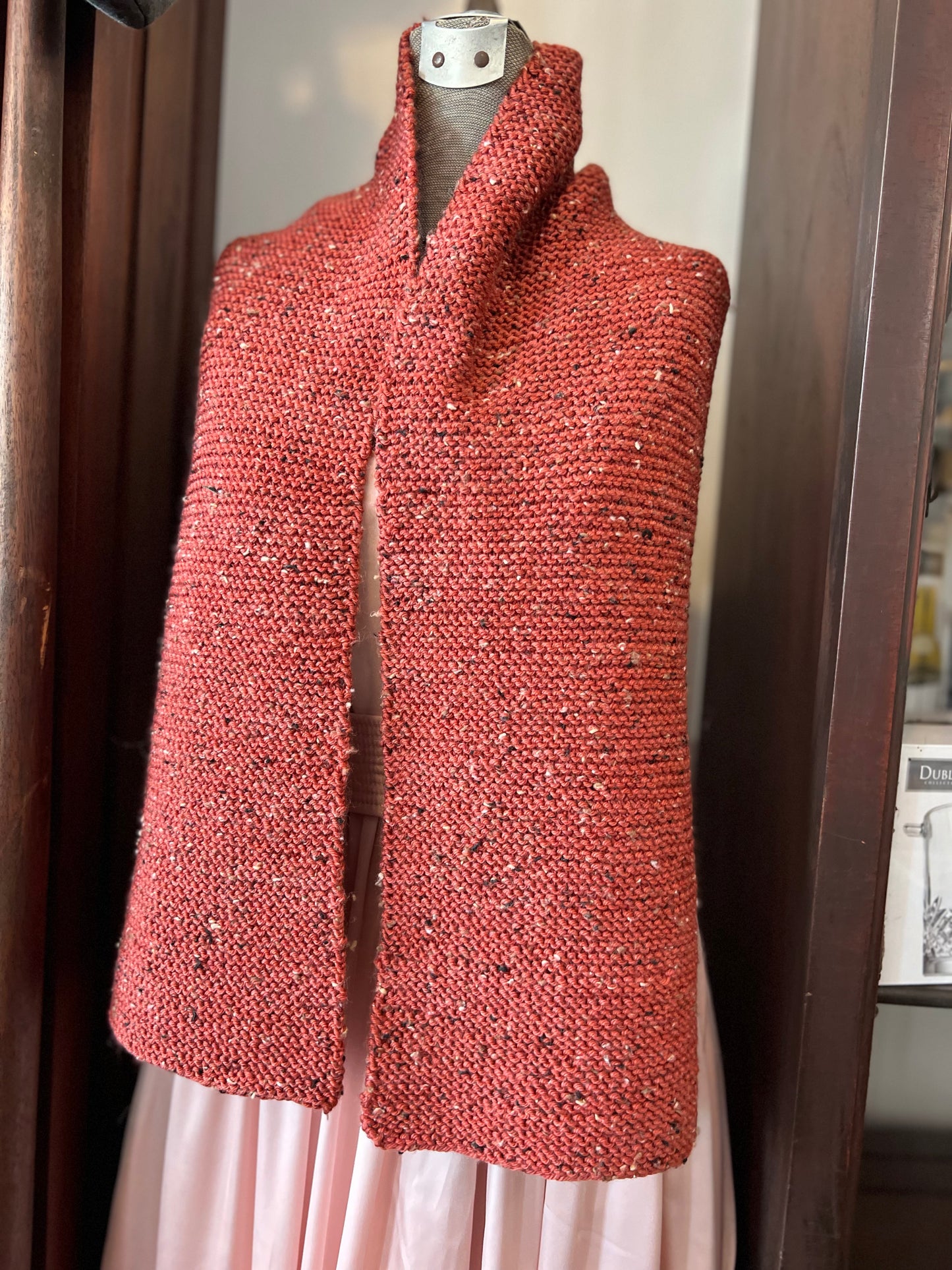 Hand Knit Soft Wool Scarf in Burnt Sienna