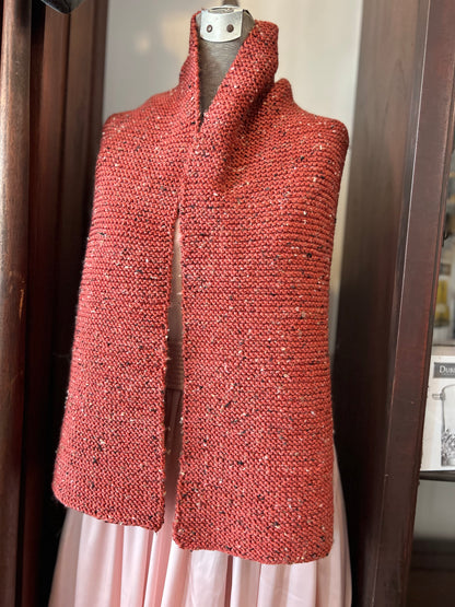 Hand Knit Soft Wool Scarf in Burnt Sienna