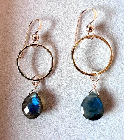 Labradorite & 14K Gold Filled Hoop Earrings
