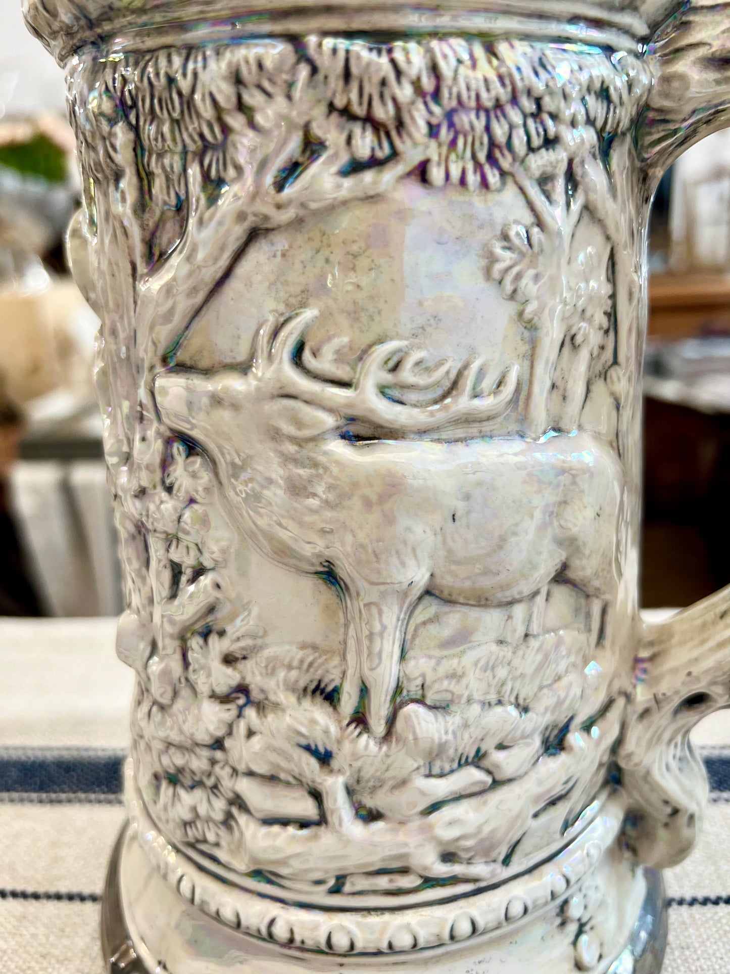 Vintage Large Iridescent White Beer Stein Circa 1970