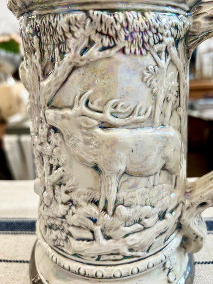 Vintage Large Iridescent White Beer Stein Circa 1970