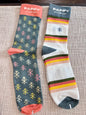 Pappy & Company Keys & Stripes Sock Set - 2 pairs: L/XL (Women’s 9.5-11/Men's 8-12)