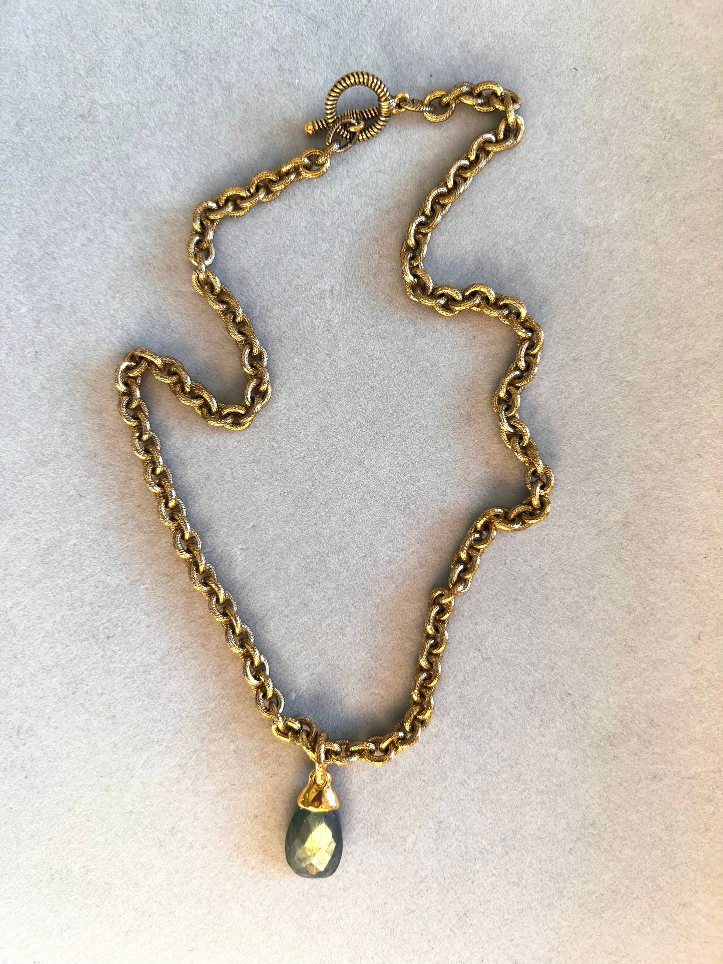 Labradorite Briolette Pendant on 12kt Gold Finish Necklace