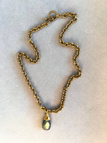 Labradorite Briolette Pendant on 12kt Gold Finish Necklace