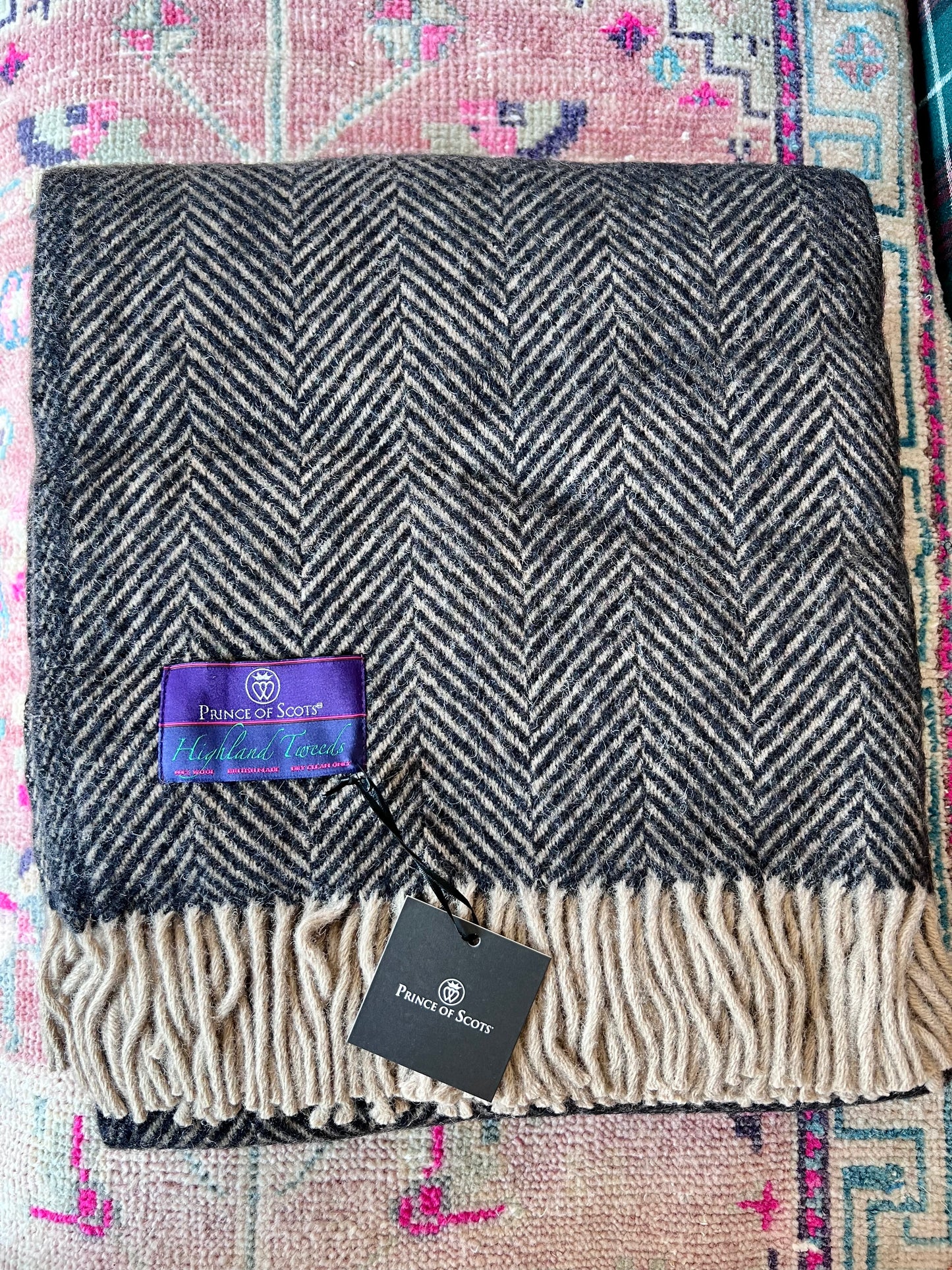 Black & Tan Highland Tweeds 100% Wool Herringbone Throw - Made in the British Isles