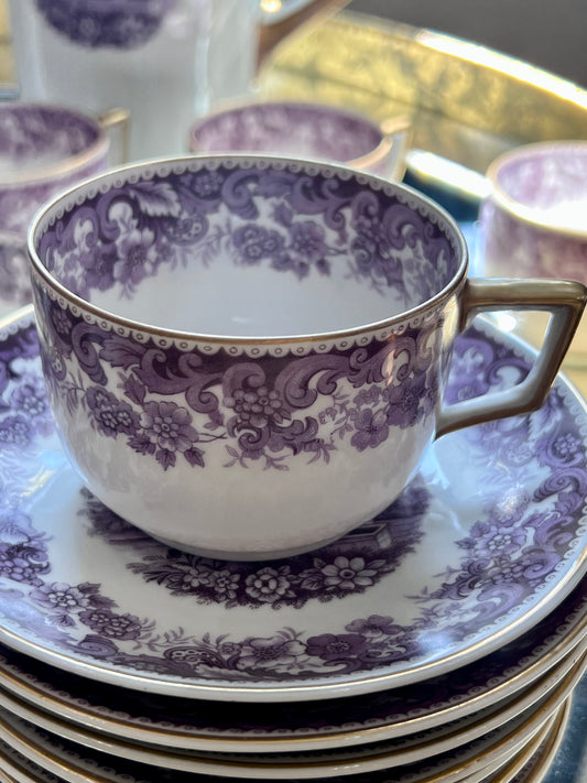 Teacup & Saucer - Vintage Lavender & Gold Bavarian Tea Set Circa 1930s-1950s