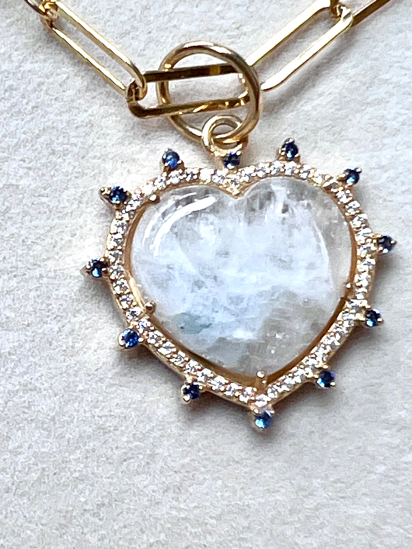 Moonstone and Sapphire & White Crystals Heart Necklace