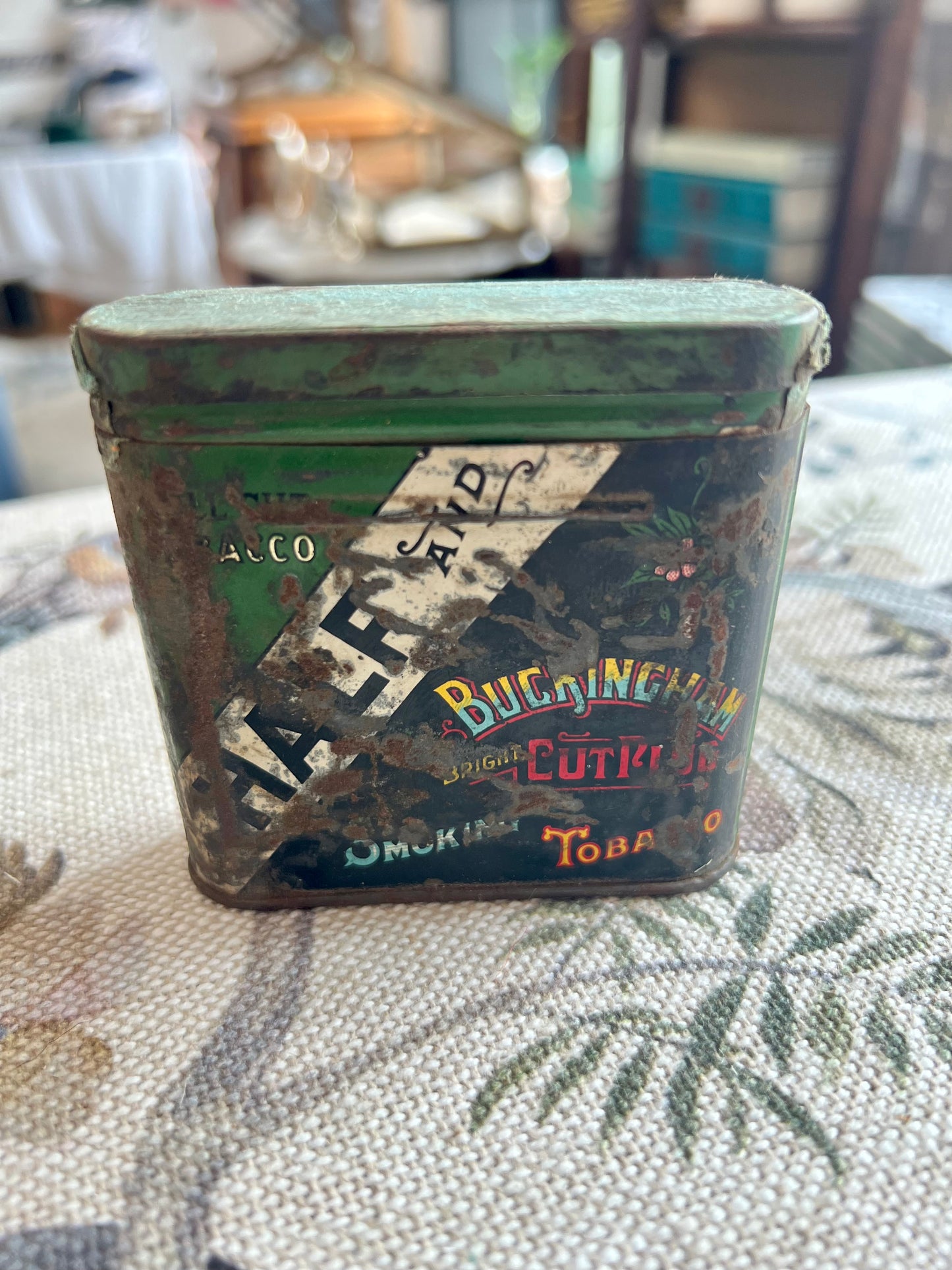 Antique 1920s Tobacco Tin - Half and Half Buckingham Bright Cut Plug  Smoking Tobacco