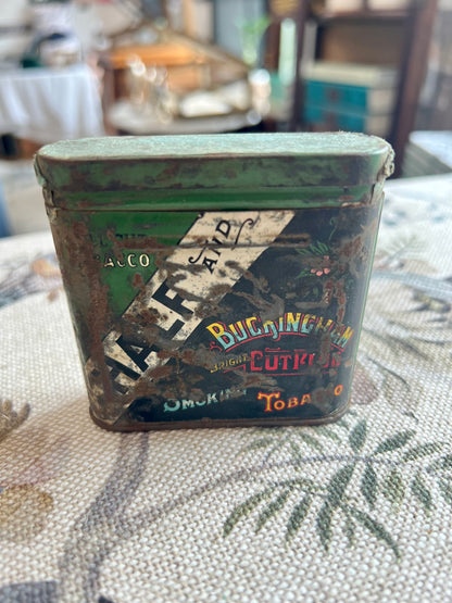 Antique 1920s Tobacco Tin - Half and Half Buckingham Bright Cut Plug  Smoking Tobacco