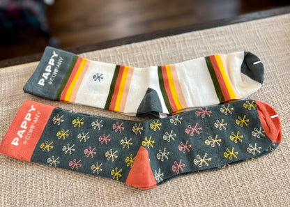 Pappy & Company Keys & Stripes Sock Set - 2 pairs: L/XL (Women’s 9.5-11/Men's 8-12)
