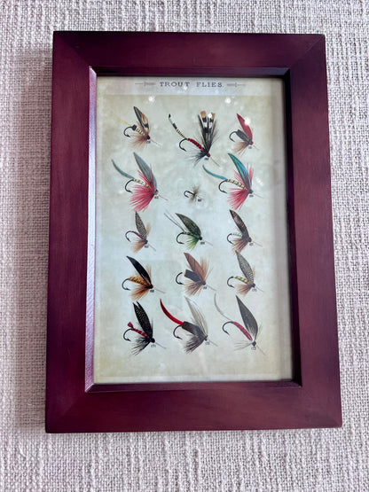 Trout Flies Reproduction Archival-Quality Ink Print Framed Behind Glass