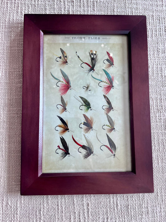 Trout Flies Reproduction Archival-Quality Ink Print Framed Behind Glass