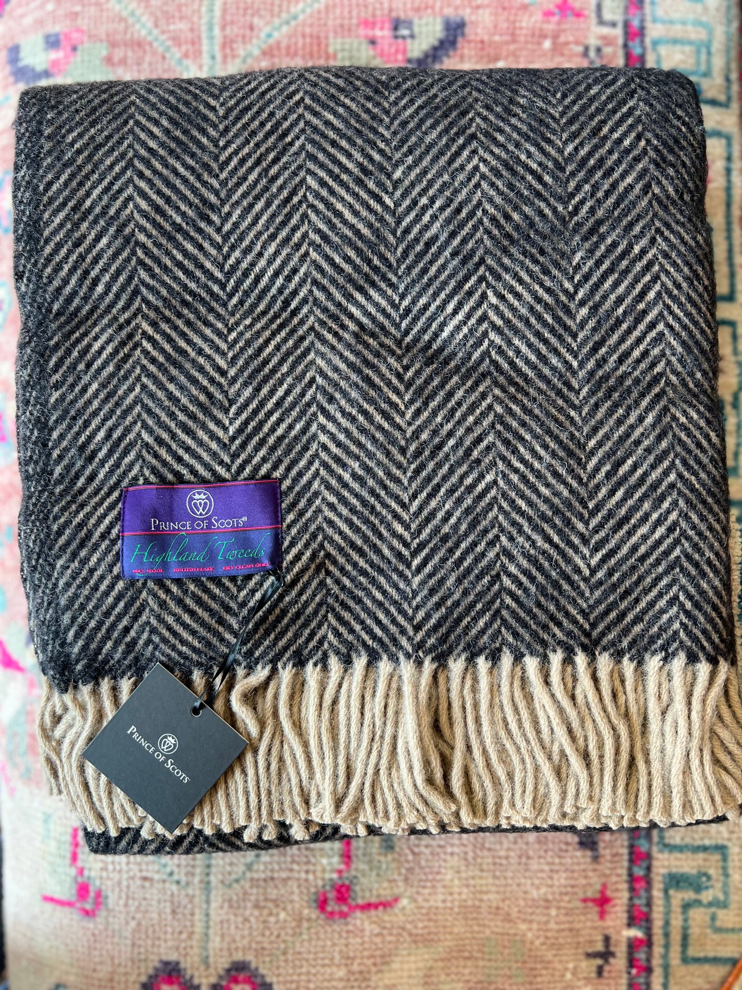 Black & Tan Highland Tweeds 100% Wool Herringbone Throw - Made in the British Isles