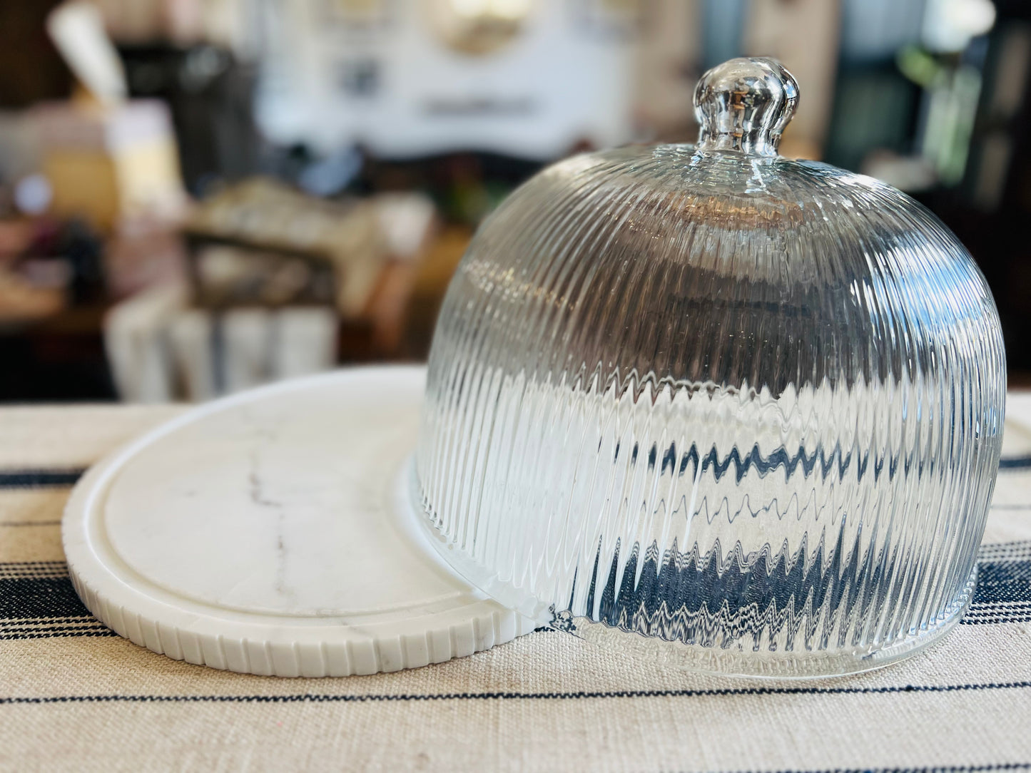Marble & Ribbed Glass Cloche Serving Platter